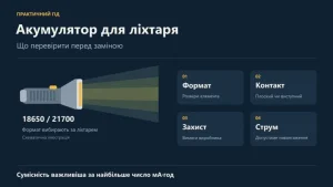 Акумулятор для ліхтаря: як перевірити формат, контакт і сумісність